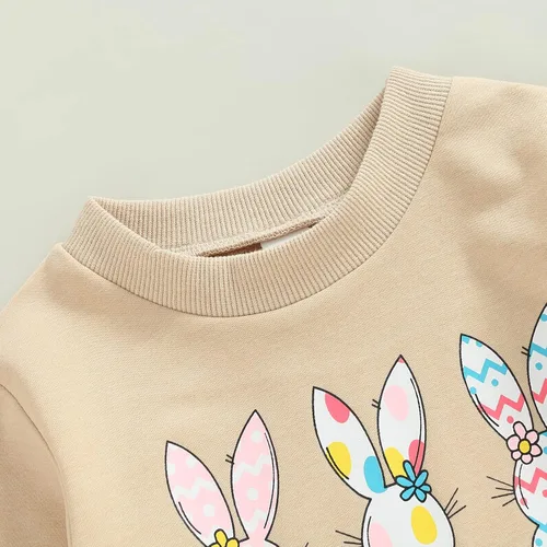 Vista 3 de GOOCHEER Mameluco de manga larga con cuello redondo para bebé, recién nacido, con texto en inglés "My First Easter", sudadera de manga larga