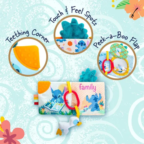 Vista 3 de Kids Preferred Disney Baby Lilo & Stitch Soft Book: libro suave Stitch ON-The-GO, color azul, mediano