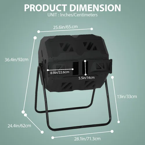 Vista 2 de Contenedor de compostaje para exteriores, doble cámara, capacidad de 43 galones, sin BPA, giratorio por lotes, con puertas correderas, compostador