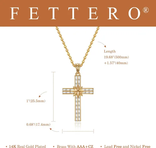 Vista 57 de Fettero - Collar con dije de cruz de fe, chapado en oro de 14 K, cadena fina, minimalista, simple, pequeña, para oración, regalo de joyería religiosa