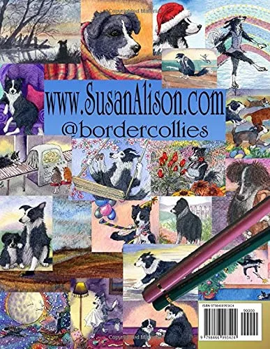 Vista 2 de Border Collies Two A Greyscale Colouring Book featuring original artwork by Susan Alison