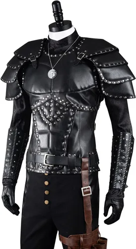 Vista 4 de Ruleewe Disfraz de lobo blanco para hombre, traje de cuero, conjunto completo de guerrero de Halloween