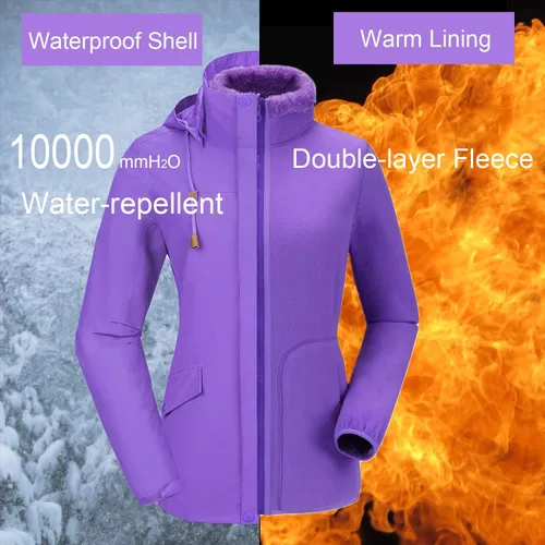 Vista 2 de Chaqueta de esquí de invierno para mujer chaqueta impermeable 3 en 1 abrigo aislado rompevientos para exteriores moda
