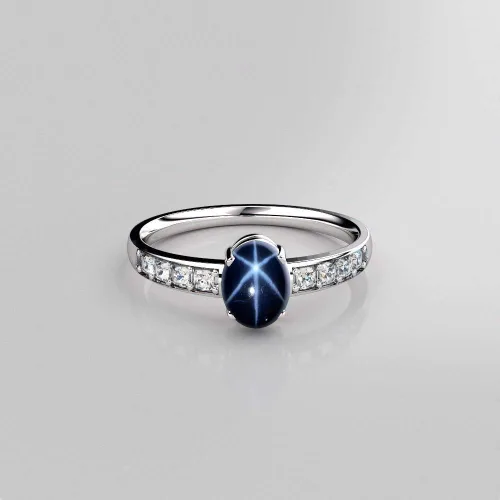 Vista 2 de Genuine Blue Star Sapphire Sterling Silver 925 Ring
