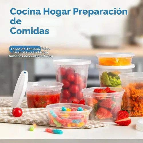 Vista 5 de Fit Meal Prep Paquete de 40 recipientes de 8 onzas con tapas, recipientes de cuarto de galón a prueba de fugas con tapas, contenedor de plástico