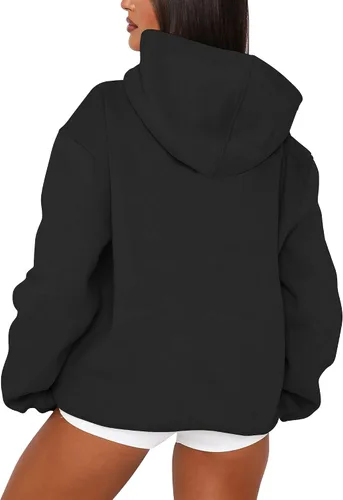 Vista 3 de PRETTODAY Sudadera con capucha de gran tamaño para mujer, sudadera casual de manga larga, color liso, suelta