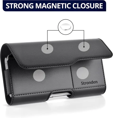Vista 3 de Stronden Funda de cierre magnético para iPhone SE (2022, 2020) – Funda de cuero para cinturón con clip para cinturón y funda de tarjeta integrada