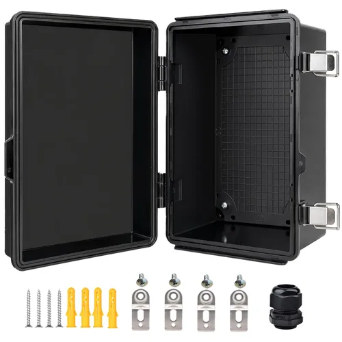Vista 24 de Caja eléctrica impermeable, caja de conexiones IP67, pestillo de acero inoxidable, cubierta transparente con bisagras, carcasa para proyectos