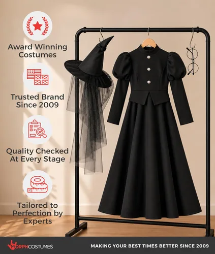 Vista 5 de Morph Disfraz de bruja malvada para niñas, vestido de bruja para niños, disfraz de Halloween malvado para niños