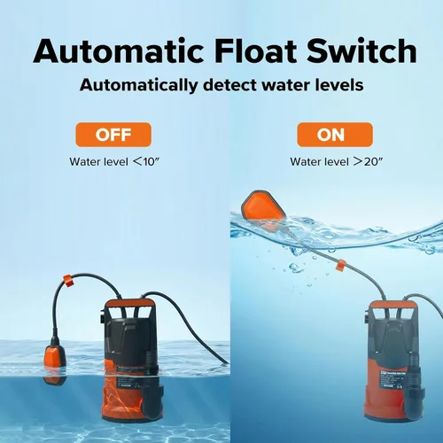Vista 3 de Prostormer Bomba de agua limpia sumergible 1HP 3700GPH con elevación de 31 pies Bomba de agua con interruptor de flotador automático, impermeable