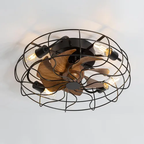 Vista 3 de Ventilador de techo industrial enjaulado negro de 19 pulgadas con luces y control remoto (7 cuchillas)