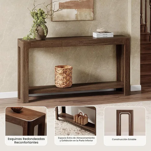 Vista 7 de Tribesigns - Mesa de consola de entrada de 63 pulgadas, mesa de sofá de 2 niveles estilo granja estrecha detrás del sofá, mueble de consola