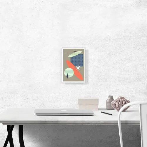 Vista 2 de ARTCANVAS Lienzo decorativo de mediados de siglo moderno de los años 90, pintura enmarcada estirada, póster giclée, decoración de pared, 12 x 8