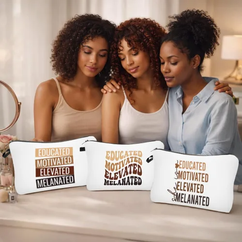 Vista 2 de Bolsa de maquillaje afroamericana para monedero, bolsas de cosméticos negras afro para mujer, regalo inspirador, pequeña bolsa de cosméticos