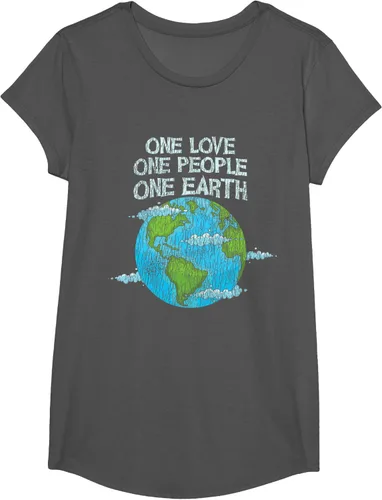 Vista 32 de Vintage One Love One People Planet Cambio climático Día de la Tierra Camiseta Negro