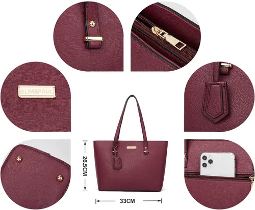 Vista 3 de Bolso de mano de moda para mujer, bolso de hombro, asa superior, juego de 4 piezas