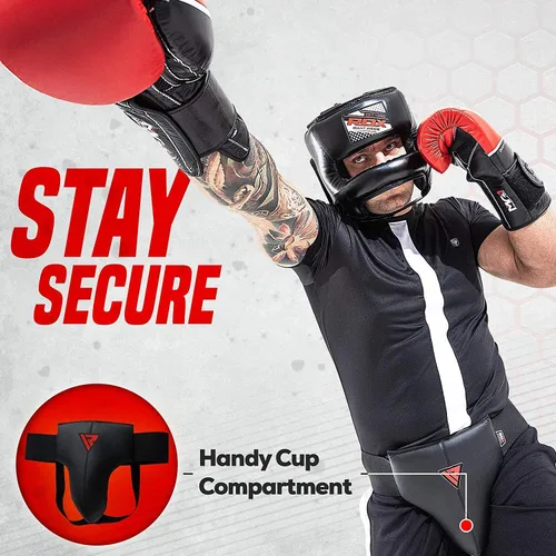 Vista 8 de RDX Protector de ingle para boxeo, Muay Thai, Kickboxing y entrenamiento de MMA, equipo de cuero Maya Hide Abdo para artes marciales, protector