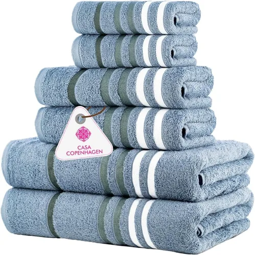 Vista 113 de CASA COPENHAGEN Exotic - Juego de 6 toallas de diseño de 100% algodón egipcio, color azul aguamarina, 550 GSM, 2 toallas de baño, 2 toallas de baño