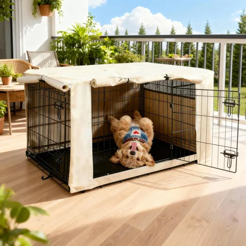 Vista 7 de HiCaptain Funda para Jaula de Perro 24.0" L x 18.0" A x 20.0" Al con Malla Transpirable, Funda para Perrera Duradera Heavy Duty, Paneles con Doble