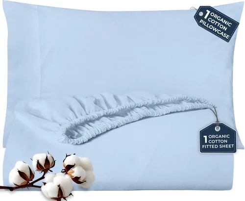 Vista 14 de Royale Linens Sábana bajera con funda de almohada, sábana bajera individual con 1 funda de almohada, 300 hilos, 100% algodón orgánico, se adapta a