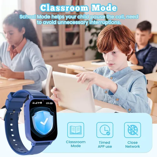 Vista 6 de Reloj inteligente 4G para niños y niñas, reloj inteligente para niños de 4 a 12 años con llamadas, GPS, SOS, videollamada, juegos, cámara, alarma