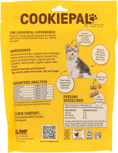 Vista 2 de Galletas orgánicas de mantequilla de maní para perros Cookie Pal, 10 onzas (paquete de 1)