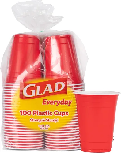 Vista 9 de Glad Paquete divertido de vasos de plástico en 4 colores: rosa, verde, azul y amarillo, vasos resistentes para fiesta en colores brillantes, ideales