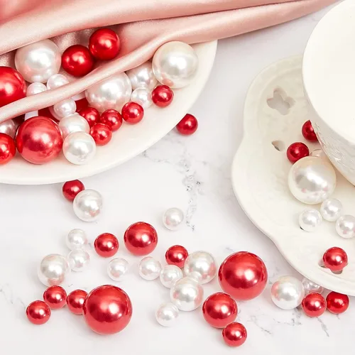 Vista 2 de 106 piezas de perlas de relleno de jarrón de Navidad, velas flotantes, centro de mesa, cuentas, jarrones, perlas para decoración de fiesta de mesa