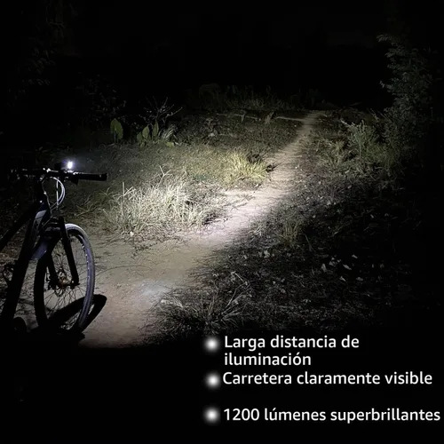 Vista 6 de Luces de bicicleta delanteras y traseras, luces de bicicleta recargables USB de 5000 mAh, súper brillantes de 1200 lúmenes para bicicleta y luces