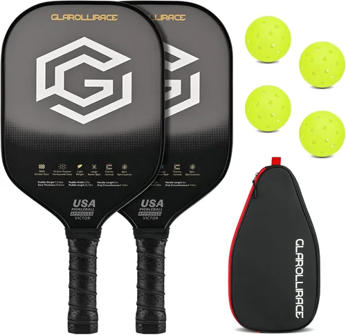 Vista 12 de Juego de 2 palas de pickleball 4 raquetas de pickleball, juego de pickleball aprobado por USAPA, superficie de fibra de vidrio fibra de carbono