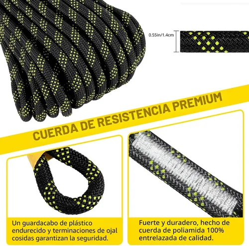 Vista 3 de TRSMIMA Arnés de Cuerda con Cordón de Seguridad: Cuerda Vertical para Techos de 25 pies con Ganchos de Agarre Rápido Amortiguador de Impactos - Kit