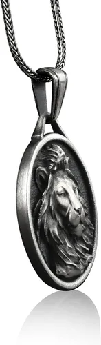 Vista 2 de BySilverStone Jewelry - Collar de medallón de plata esterlina hecho a mano de León salvaje, joyería del signo del zodiaco Leo, colgante de hombre