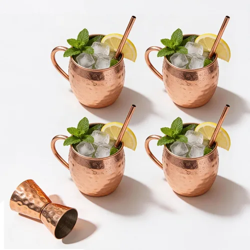 Vista 8 de Craft Trade Moscow Mule - Juego de 4 tazas de cobre puro de 16 onzas para Tazas de cobre de barril