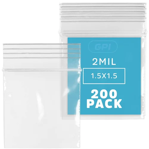 Vista 18 de GPI Paquete de 200 bolsas de plástico transparente con cremallera de 1 pulgada x 1 pulgada de grosor, bolsas de polietileno resistentes y duraderas