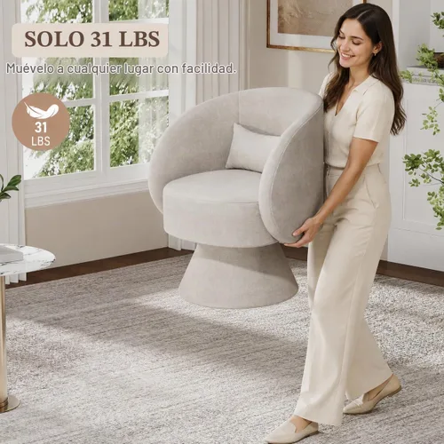 Vista 6 de Silla Giratoria de Barril, Sillas Giratorias de Acento Tapizadas para Acurrucarse para Sala de Estar, Cómodo Sillón Giratorio Redondo Pequeño