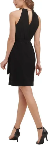 Vista 2 de kensie Women's Halter Keyhole Neck Faux Wrap Mini Dress Negro