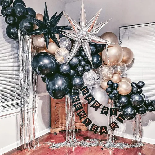 Vista 6 de PartyWoo 6 globos de estrella negra y 6 globos de estrella plateados