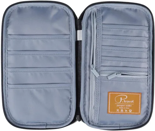 Vista 18 de VanFn Cartera RFID para pasaporte de viaje, soporte para pasaporte familiar, organizador de documentos de viaje serie P.Travel (nailon, gris)