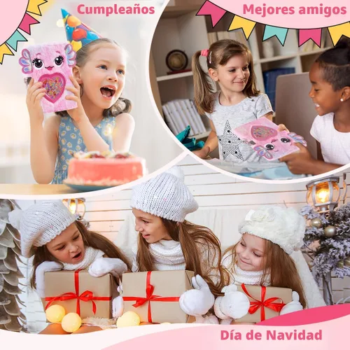 Vista 7 de Axolotl Diario para Niñas con cerradura y llaves, Diario de Niños Cuaderno Escolar de Viaje Juego de Regalo para Escribir y Dibujar, Bolígrafo