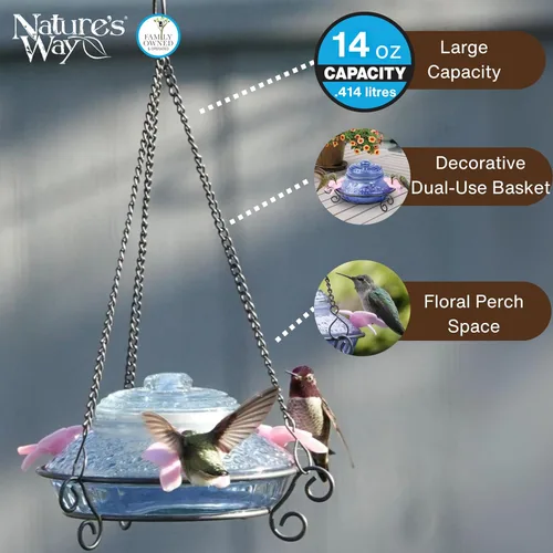 Vista 4 de Nature's Way Bird Products ANTHF2-I - Comedero iluminado, antiguo para colibríes, color azul claro/rosa