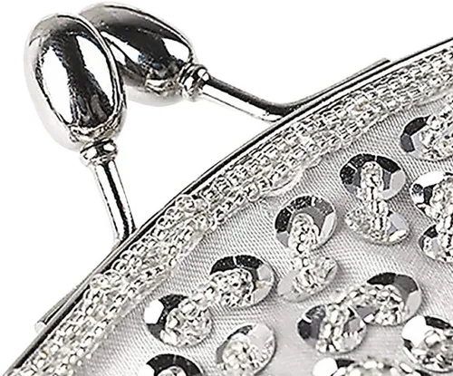 Vista 2 de Bolso de mano de noche con cuentas vintage para mujer, diseño vintage, con lentejuelas, con asa superior, para fiesta, boda, monedero, Oro