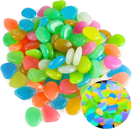 Vista 13 de Oubest Piedras que brillan en la oscuridad que brillan en la oscuridad, piedras decorativas azules a granel para jardín, pecera, acuario, pasarela