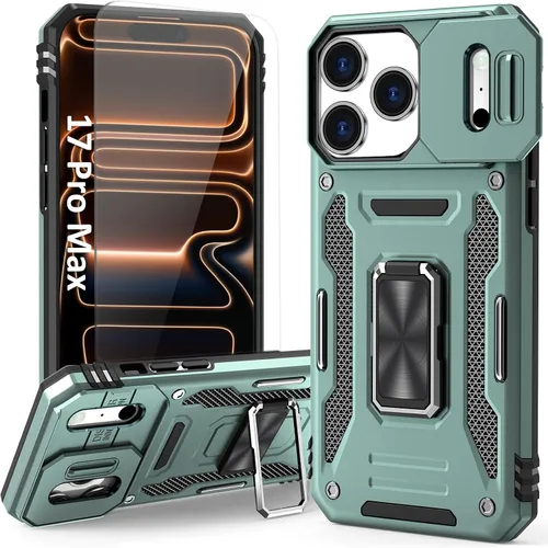 Vista 44 de Funda compatible con iPhone17 Pro con soporte, cubierta de cámara y protector de pantalla HD, doble capa a prueba de golpes, protección contra