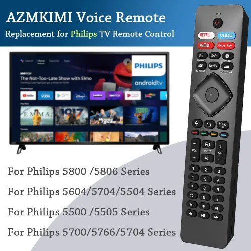 Vista 2 de Paquete de 2: repuesto para control remoto Philips Smart TV, compatible con televisores inteligentes Android Philips-4K UHD