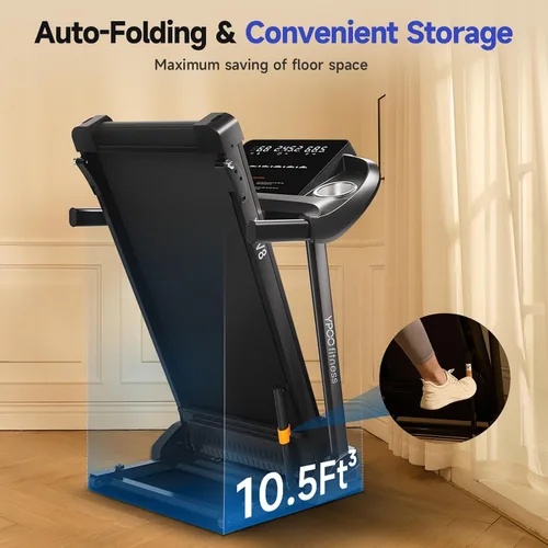 Vista 7 de YPOO Cintas de correr para uso doméstico, caminadora con inclinación, cintas de correr plegables automáticas para el hogar, cinta de correr de 8.0