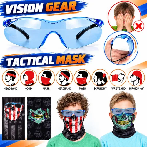 Vista 5 de Paquete de 2 chalecos tácticos para niños, juego de pistolas Nerf N-Strike Elite Series Wars con dardos de repuesto, clips de recarga, bolsa