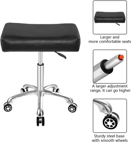 Vista 8 de Antlu Taburete giratorio ajustable para masaje oficina tatuaje cocina, trabajo pesado taburete hidráulico con ruedas (negro)
