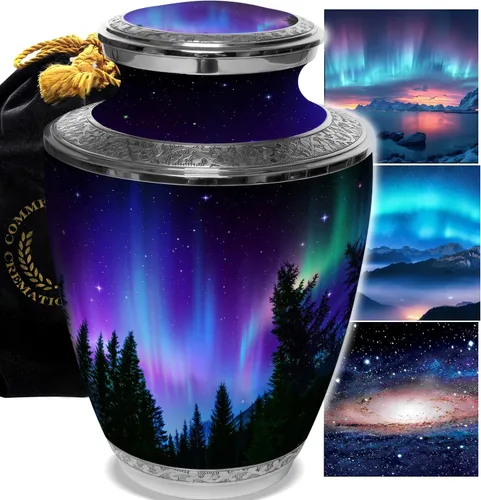 Vista 30 de Commemorative Cremation Urns Urnas de cremación personalizadas decorativas hechas a mano para mujeres (aurora boreal extragrandes)