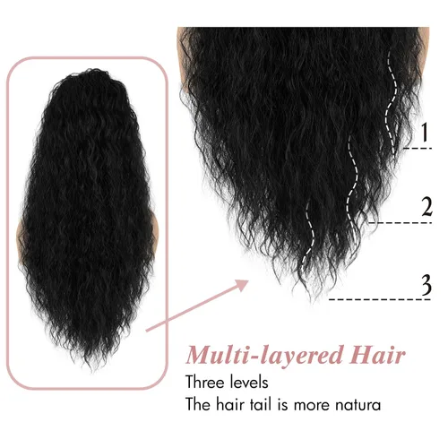 Vista 3 de UA My Hair - Extensión de cola de caballo larga y rizada con cordón para mujer, cola de caballo sintética ondulada negra de 26 pulgadas para uso