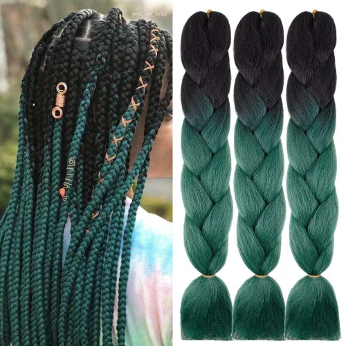Vista 15 de Cabello trenzado de fibra sintética, tamaño jumbo, extensiones de cabello Kanekalon suave, color negro, (24 pulgadas, 3 piezas)